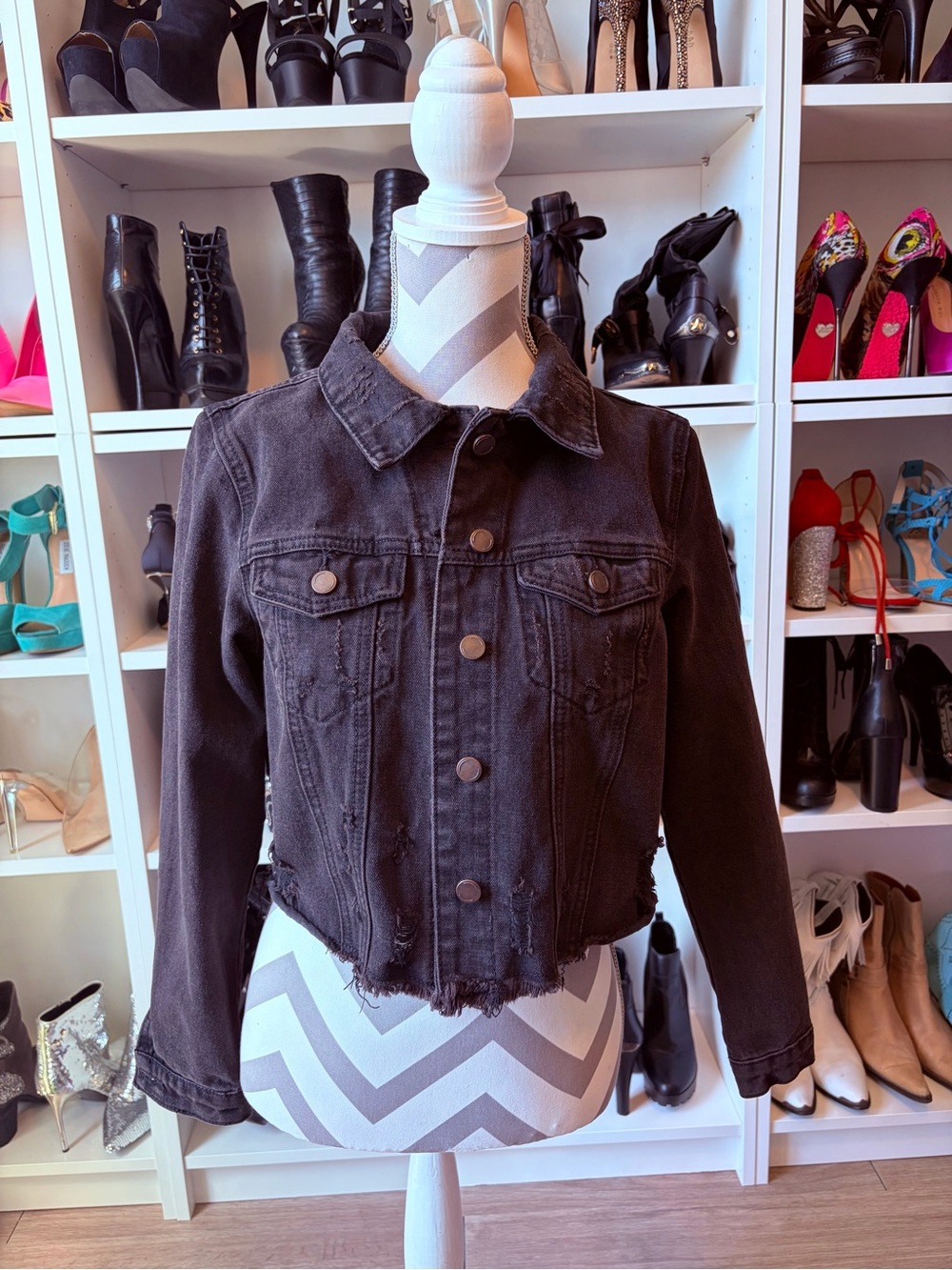 Windsor Distressed Black Denim Jacket